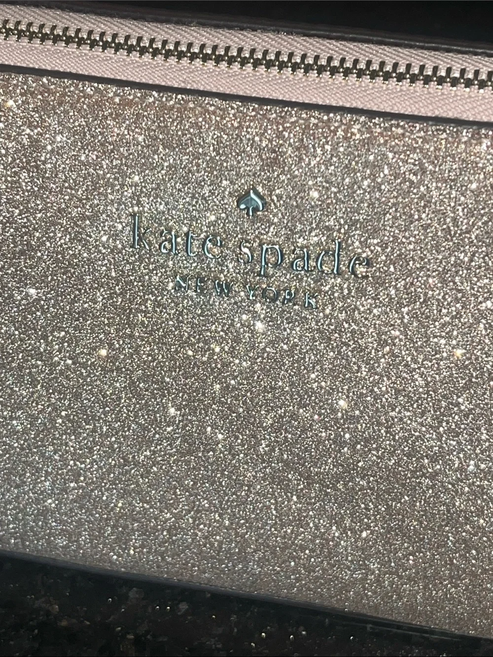 Kate Spade glittery rose gold cosmetic pouch